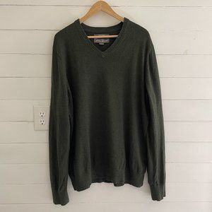 Eddie Bauer Green Cotton Cashmere V-Neck Sweater